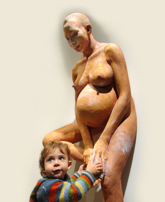 Sculpture of Juanita accompanied by Carlos - by John Ahearn